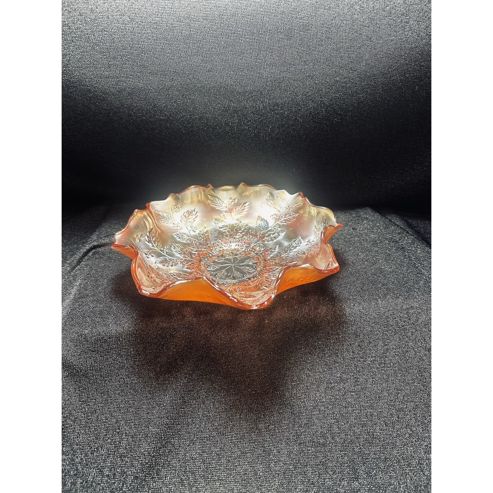 Fenton Carnival Glass Bowl Marigold‎ Ruffled Holly 8"